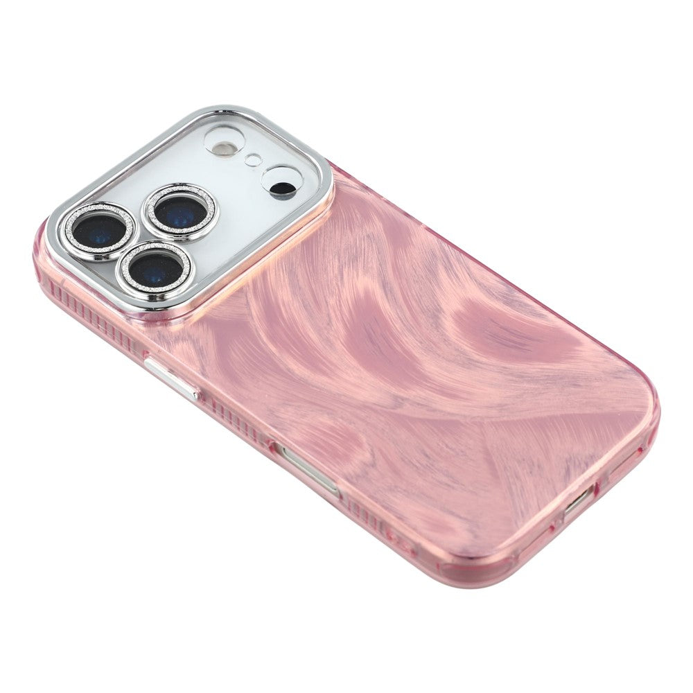 For iPhone 17 Pro Max Case IMD Design Shockproof Hybrid Phone Cover with Glass Lens Film - Feather Yarn Pattern / Pink