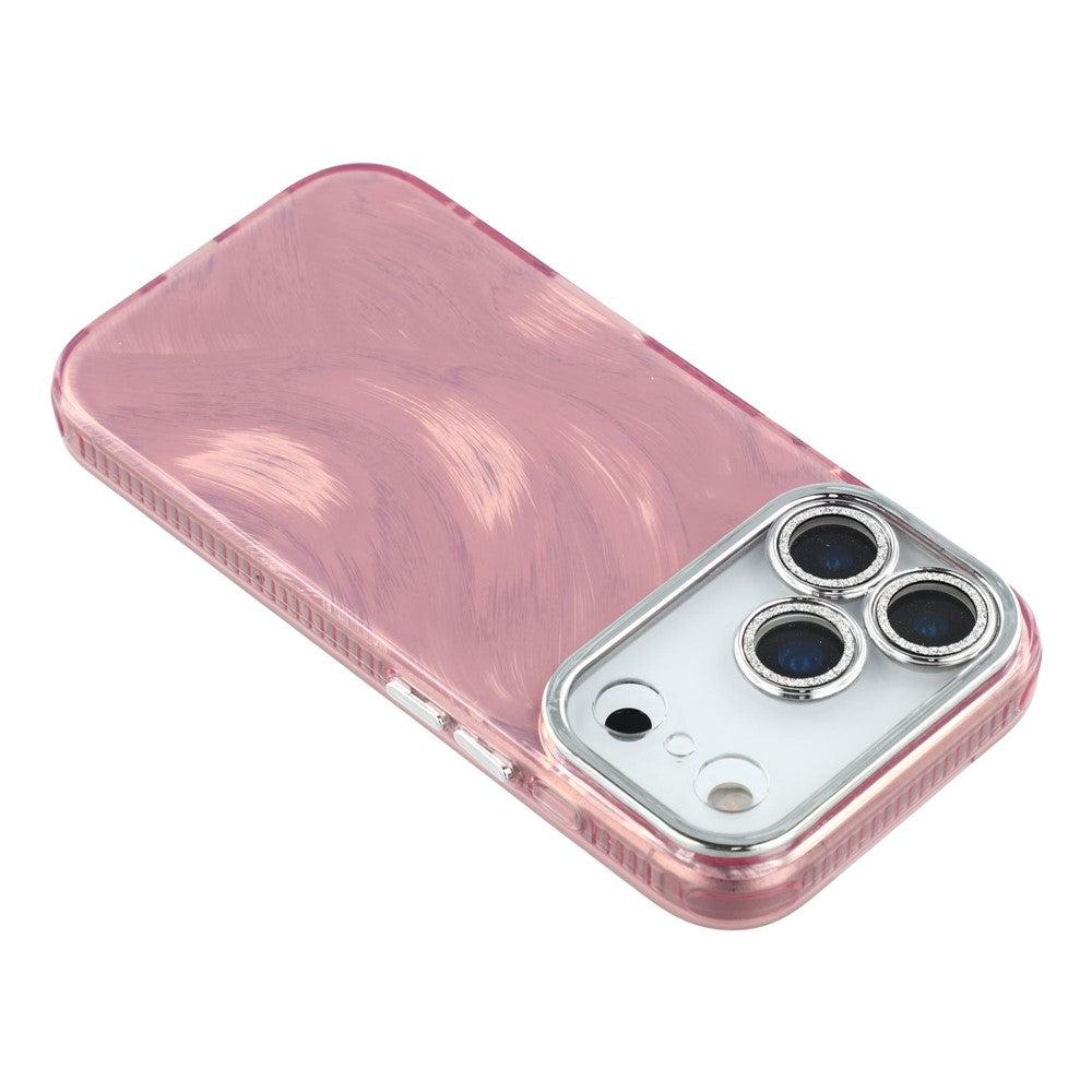 For iPhone 17 Pro Max Case IMD Design Shockproof Hybrid Phone Cover with Glass Lens Film - Feather Yarn Pattern / Pink