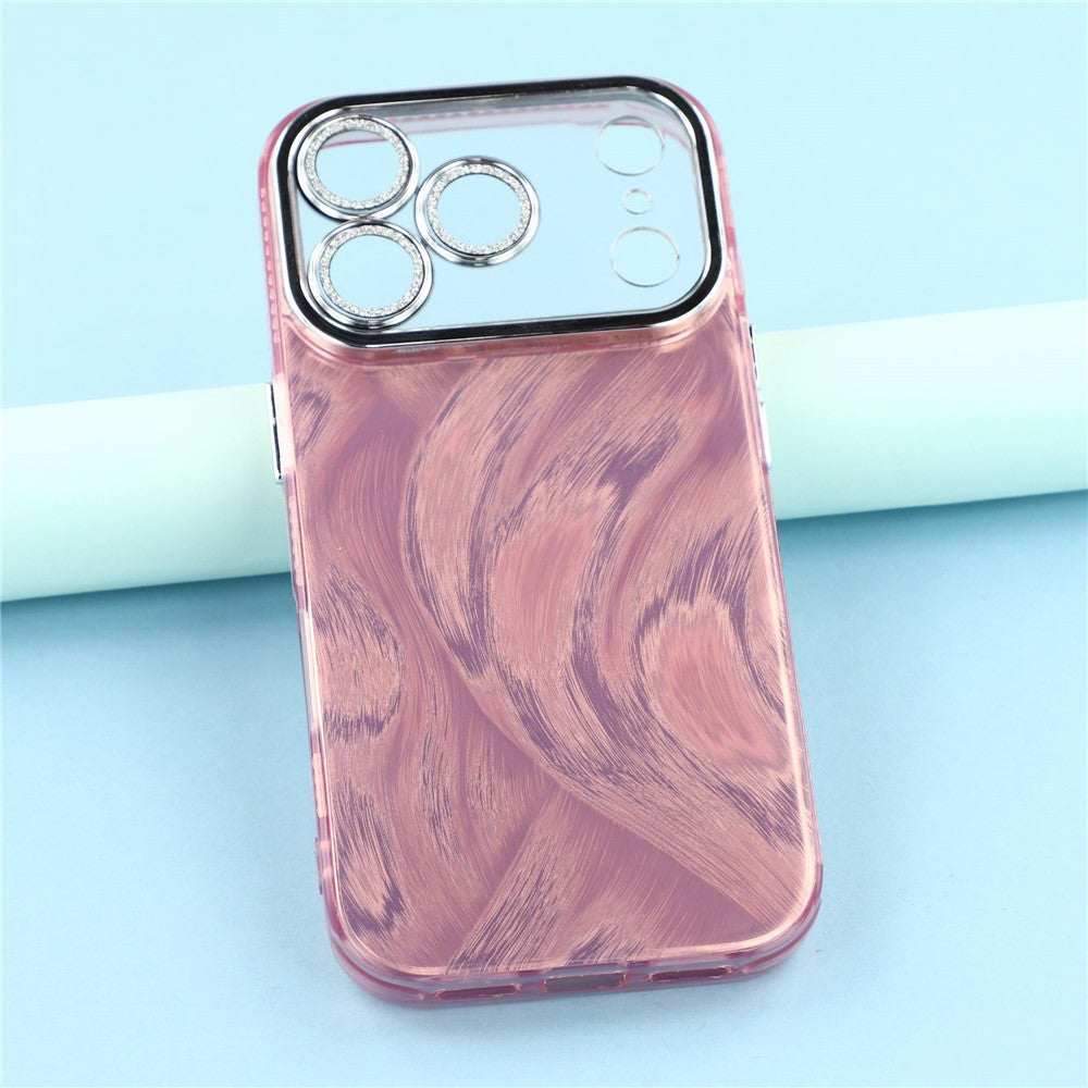 For iPhone 17 Pro Max Case IMD Design Shockproof Hybrid Phone Cover with Glass Lens Film - Feather Yarn Pattern / Pink