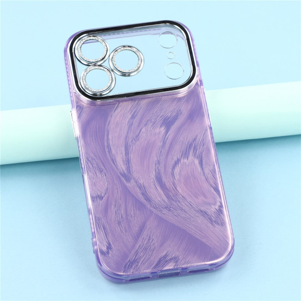 For iPhone 17 Pro Max Case IMD Design Shockproof Hybrid Phone Cover with Glass Lens Film - Feather Yarn Pattern / Purple