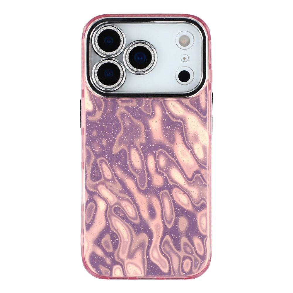 For iPhone 17 Pro Max Case IMD Design Shockproof Hybrid Phone Cover with Glass Lens Film - Wrinkle Pattern / Pink