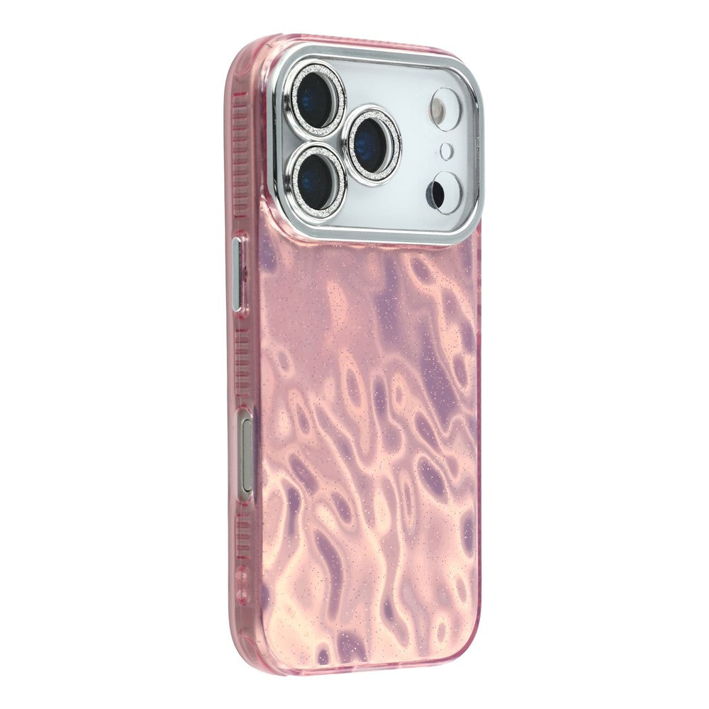 For iPhone 17 Pro Max Case IMD Design Shockproof Hybrid Phone Cover with Glass Lens Film - Wrinkle Pattern / Pink