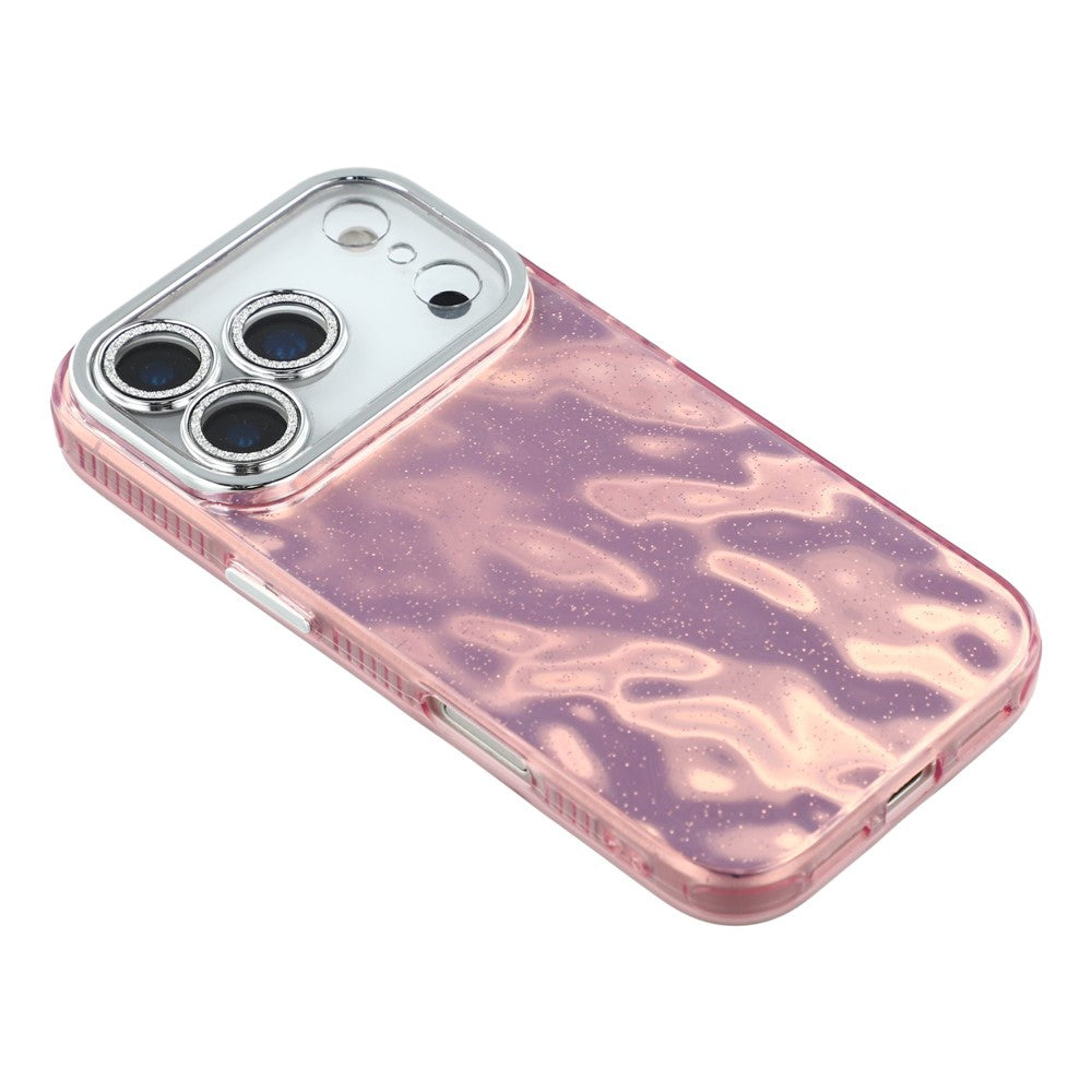 For iPhone 17 Pro Max Case IMD Design Shockproof Hybrid Phone Cover with Glass Lens Film - Wrinkle Pattern / Pink