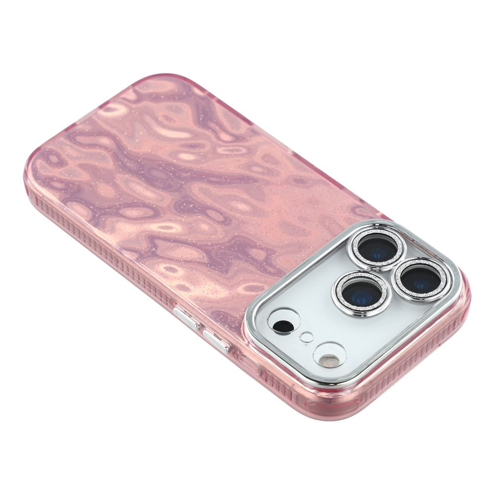 For iPhone 17 Pro Max Case IMD Design Shockproof Hybrid Phone Cover with Glass Lens Film - Wrinkle Pattern / Pink