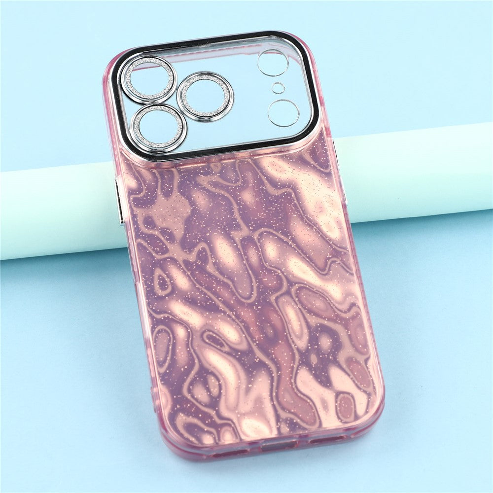 For iPhone 17 Pro Max Case IMD Design Shockproof Hybrid Phone Cover with Glass Lens Film - Wrinkle Pattern / Pink