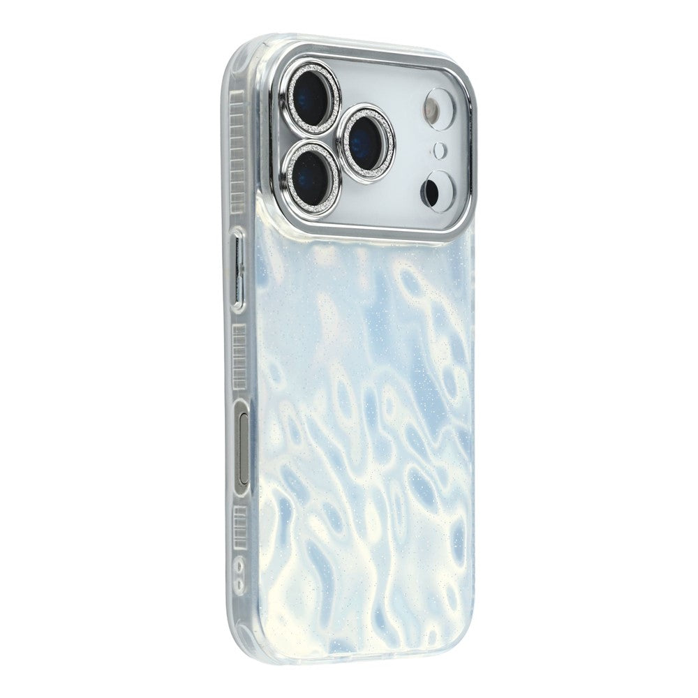 For iPhone 17 Pro Max Case IMD Design Shockproof Hybrid Phone Cover with Glass Lens Film - Wrinkle Pattern / Silver