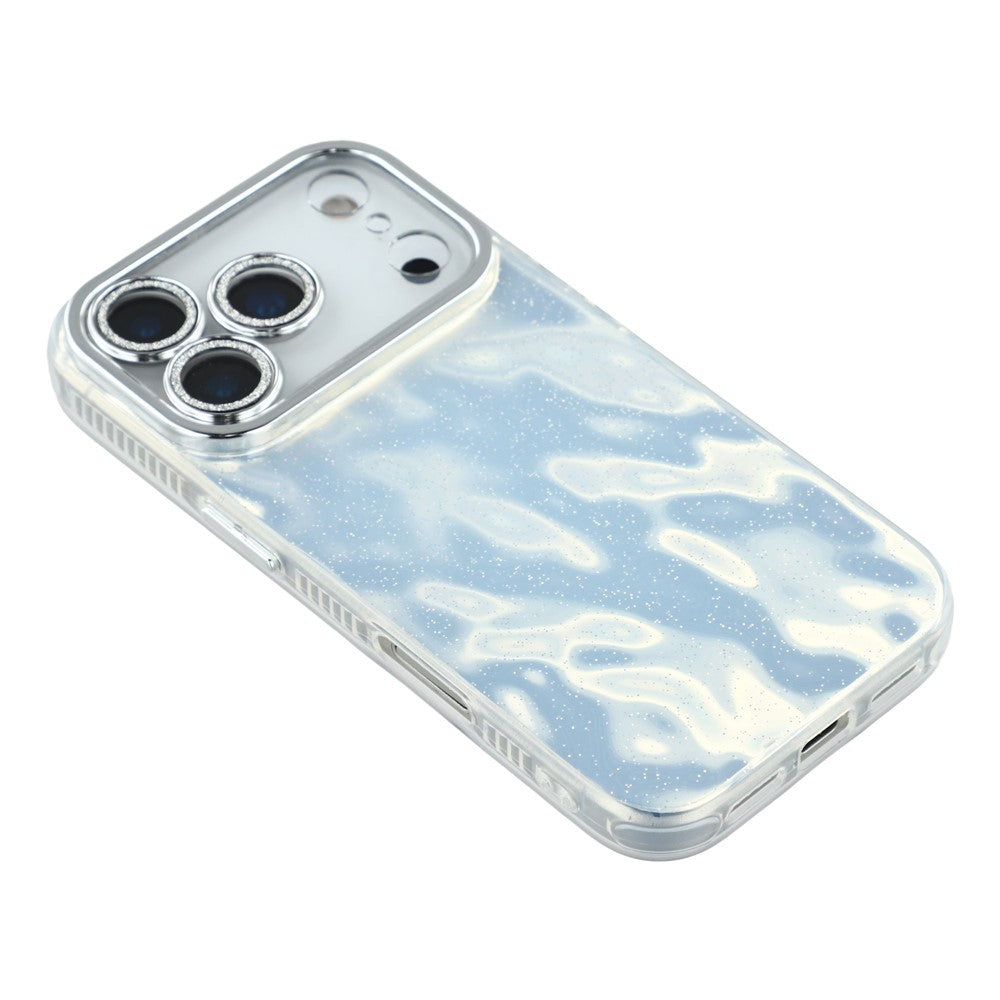 For iPhone 17 Pro Max Case IMD Design Shockproof Hybrid Phone Cover with Glass Lens Film - Wrinkle Pattern / Silver