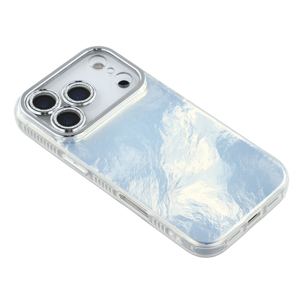 For iPhone 17 Pro Max Case IMD Design Shockproof Hybrid Phone Cover with Glass Lens Film - Foil Pattern / Silver