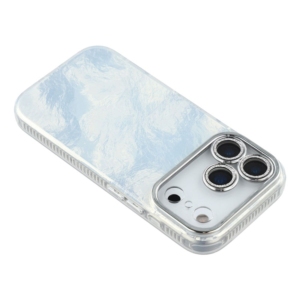 For iPhone 17 Pro Max Case IMD Design Shockproof Hybrid Phone Cover with Glass Lens Film - Foil Pattern / Silver