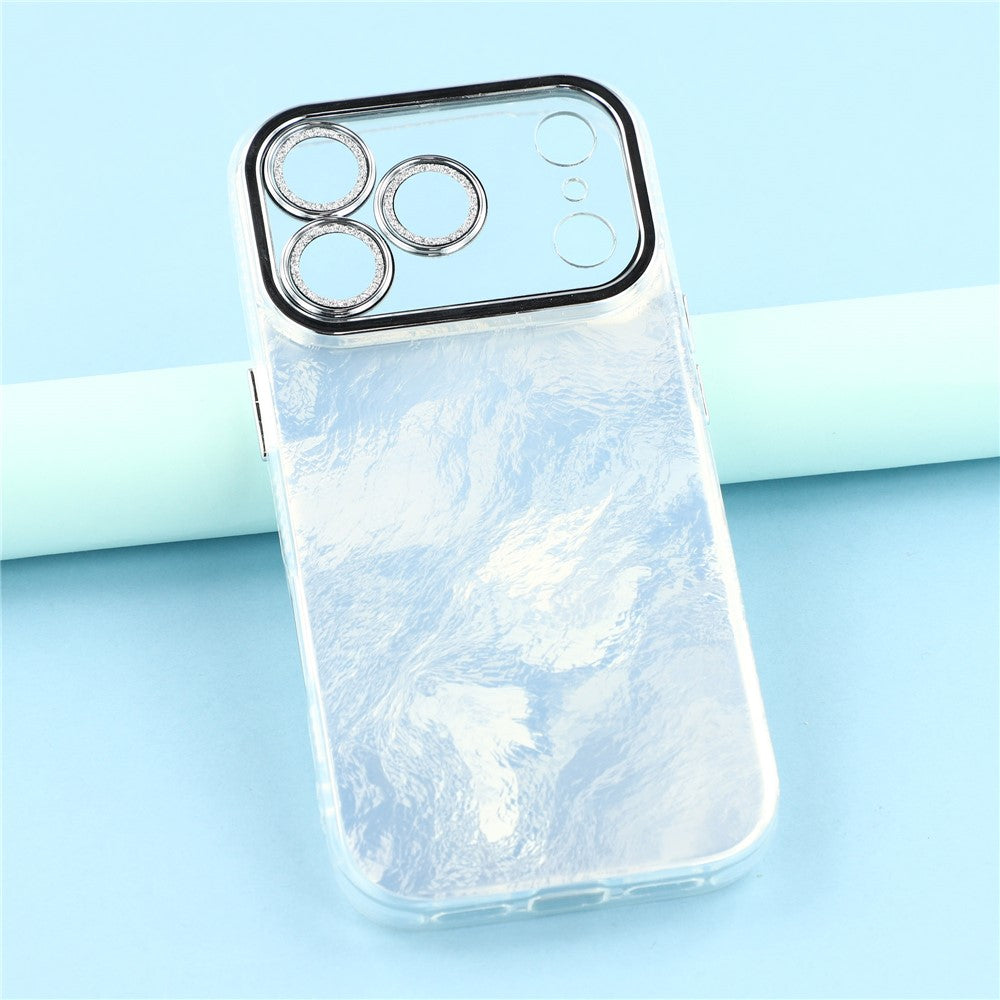 For iPhone 17 Pro Max Case IMD Design Shockproof Hybrid Phone Cover with Glass Lens Film - Foil Pattern / Silver