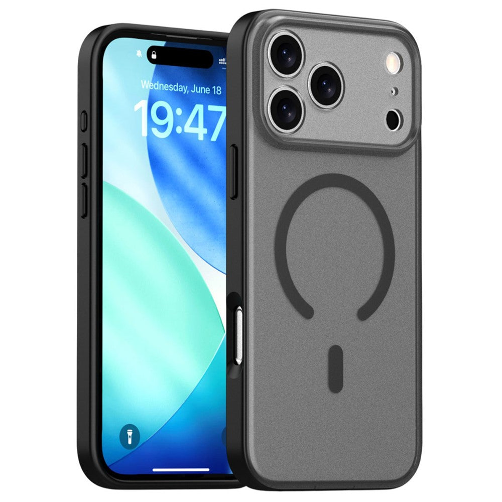 For iPhone 17 Pro Max Case Compatible with MagSafe Skin Feel Frosted PC + TPU Phone Cover - Black