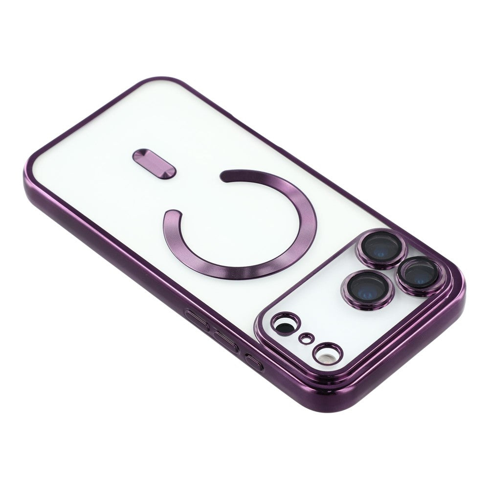 For iPhone 17 Pro Max Magnetic Case CD Veins Glass Lens Guard TPU Phone Back Cover - Purple