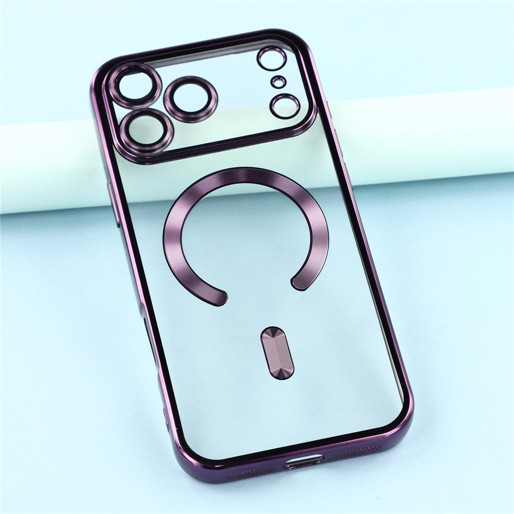 For iPhone 17 Pro Max Magnetic Case CD Veins Glass Lens Guard TPU Phone Back Cover - Purple