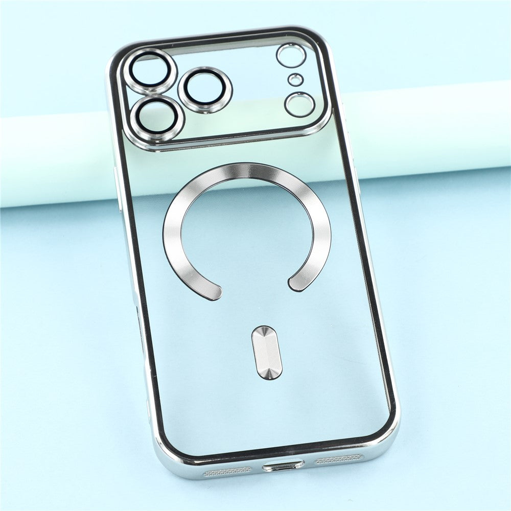 For iPhone 17 Pro Max Magnetic Case CD Veins Glass Lens Guard TPU Phone Back Cover - Silver