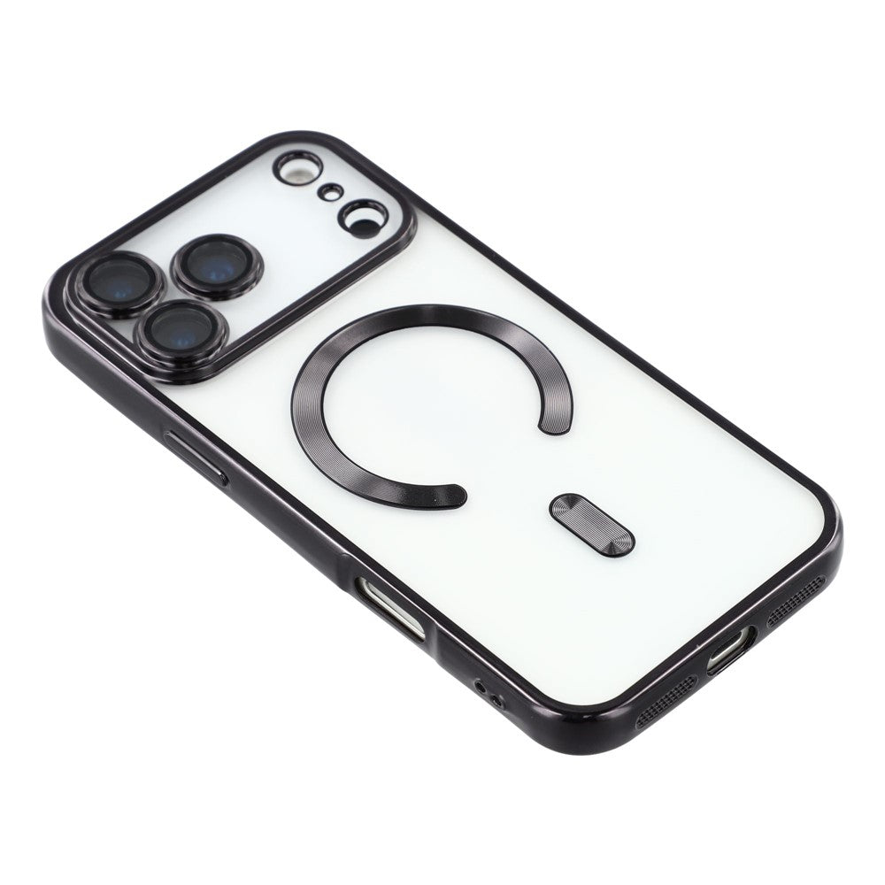 For iPhone 17 Pro Max Magnetic Case CD Veins Glass Lens Guard TPU Phone Back Cover - Black