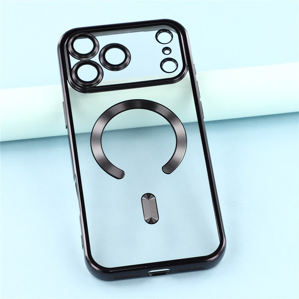 For iPhone 17 Pro Max Magnetic Case CD Veins Glass Lens Guard TPU Phone Back Cover - Black