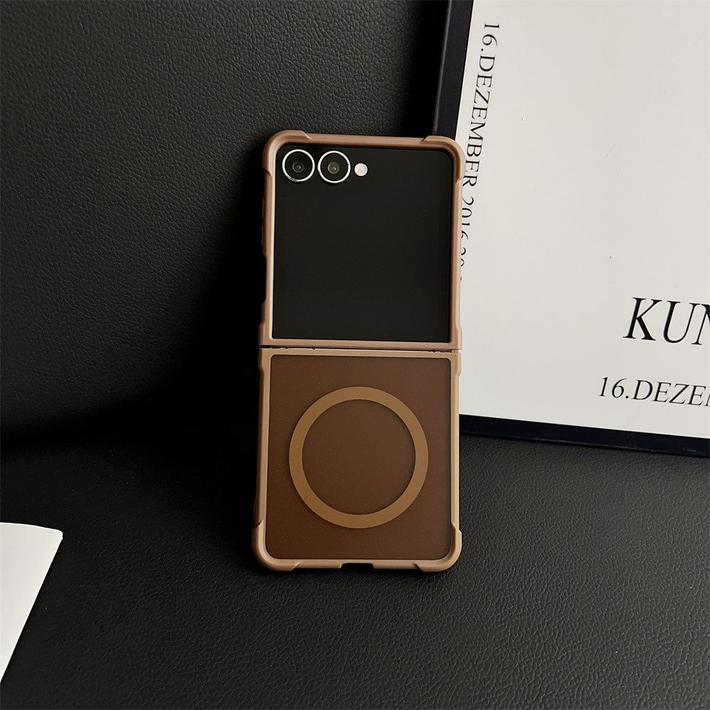 For Samsung Galaxy Z Flip7 5G Magnetic Case Shockproof Matte PC + TPU Phone Cover - Brown