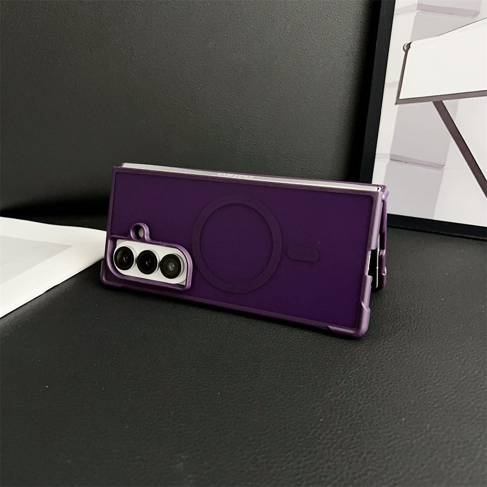 For Samsung Galaxy Z Fold7 5G Magnetic Case Shockproof Matte PC + TPU Phone Cover - Brown