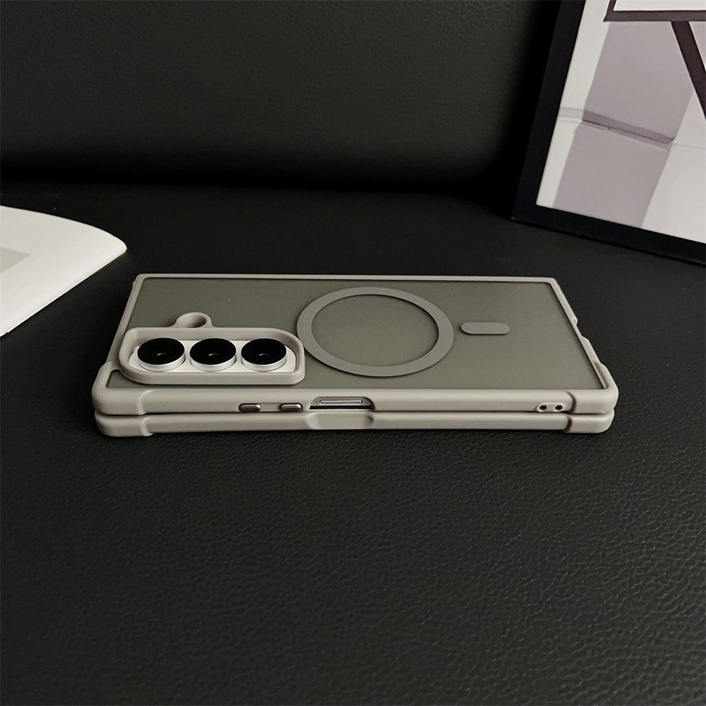 For Samsung Galaxy Z Fold7 5G Magnetic Case Shockproof Matte PC + TPU Phone Cover - Brown