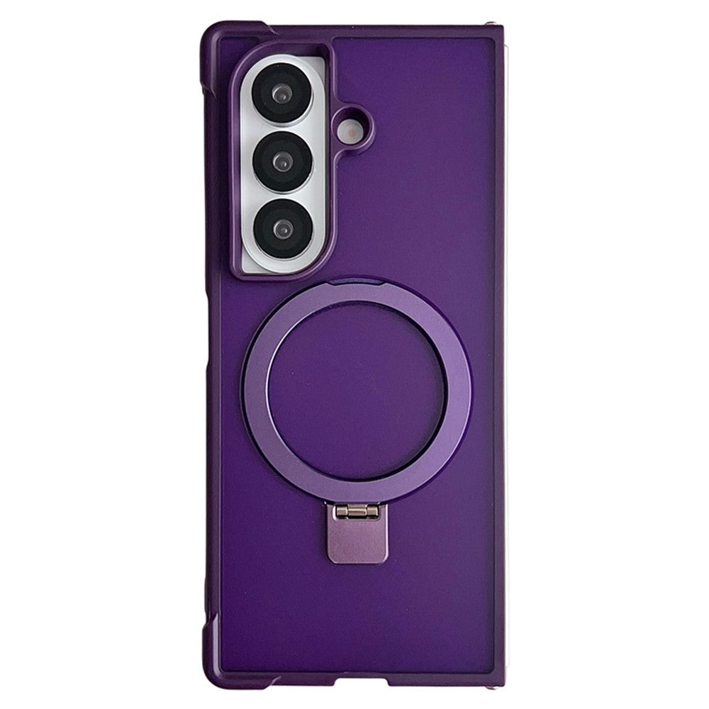 For Samsung Galaxy Z Fold7 5G Magnetic Case Kickstand Shockproof Matte PC + TPU Phone Cover - Purple