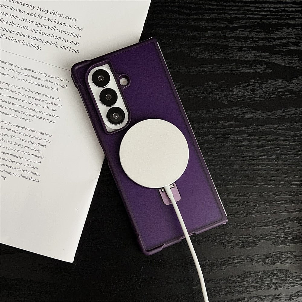 For Samsung Galaxy Z Fold7 5G Magnetic Case Kickstand Shockproof Matte PC + TPU Phone Cover - Purple