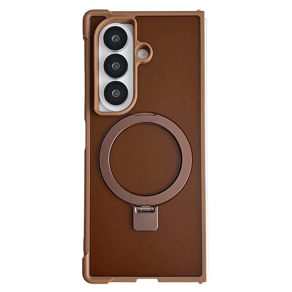 For Samsung Galaxy Z Fold7 5G Magnetic Case Kickstand Shockproof Matte PC + TPU Phone Cover - Desert Gold