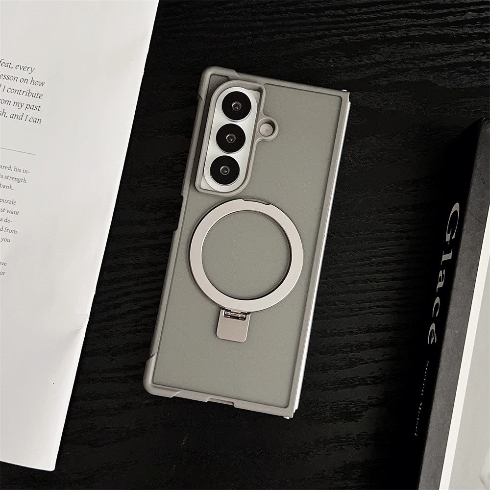 For Samsung Galaxy Z Fold7 5G Magnetic Case Kickstand Shockproof Matte PC + TPU Phone Cover - Grey