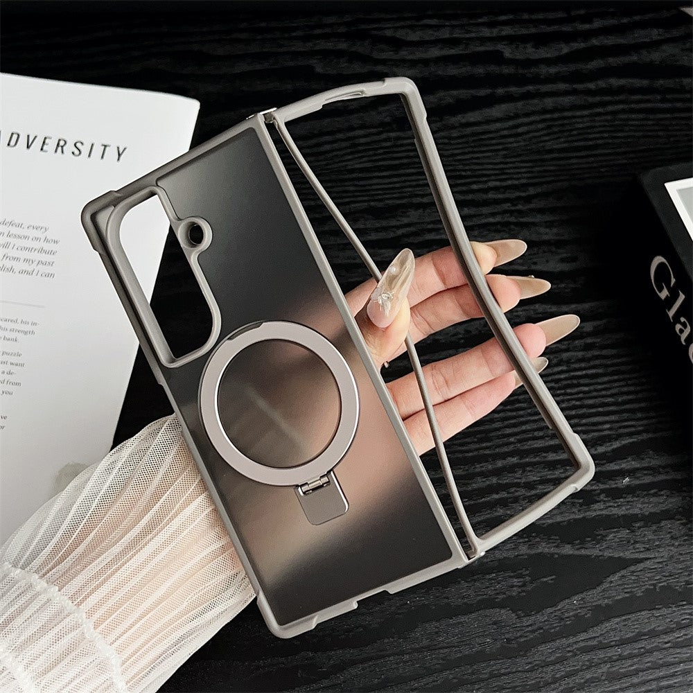 For Samsung Galaxy Z Fold7 5G Magnetic Case Kickstand Shockproof Matte PC + TPU Phone Cover - Grey