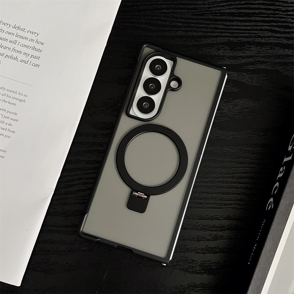 For Samsung Galaxy Z Fold7 5G Magnetic Case Kickstand Shockproof Matte PC + TPU Phone Cover - Black