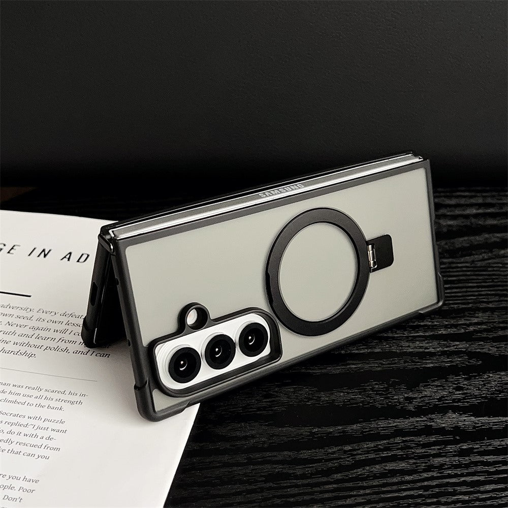 For Samsung Galaxy Z Fold7 5G Magnetic Case Kickstand Shockproof Matte PC + TPU Phone Cover - Black