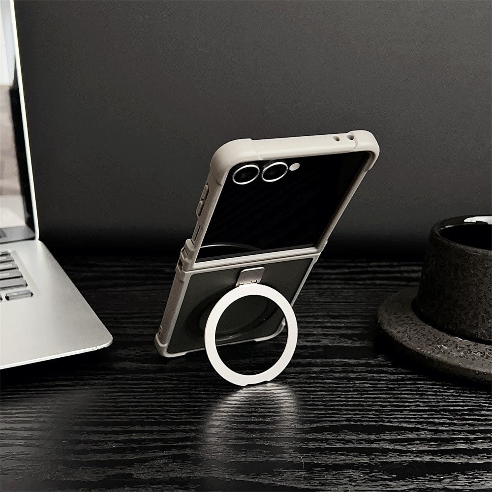 For Samsung Galaxy Z Flip7 5G Magnetic Case Kickstand Shockproof Matte PC + TPU Phone Cove - Grey