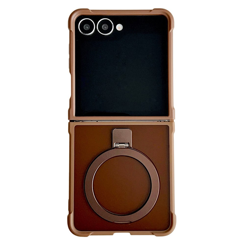 For Samsung Galaxy Z Flip7 5G Magnetic Case Kickstand Shockproof Matte PC + TPU Phone Cove - Desert Gold