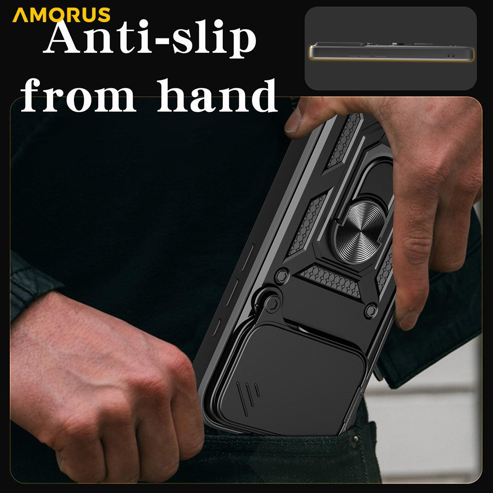 AMORUS For iPhone 17 Pro Max Case Kickstand PC + TPU Phone Cover with Camera Lens Slider - Black