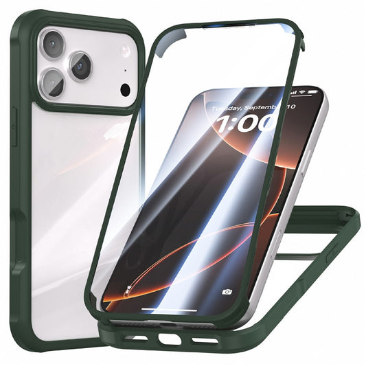 For iPhone 17 Pro Max Case Double-Sided Tempered Glass + Silicone + TPU Phone Cover - Midnight Green