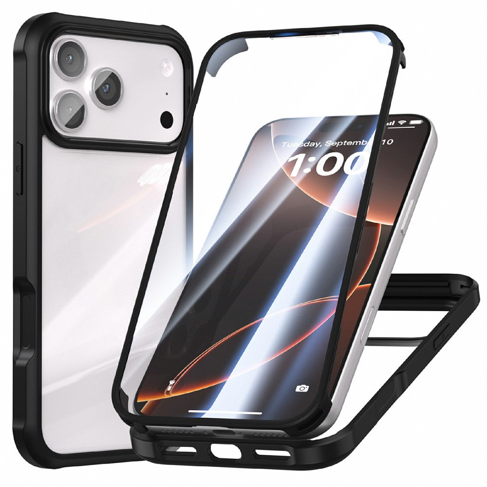 For iPhone 17 Pro Max Case Double-Sided Tempered Glass + Silicone + TPU Phone Cover - Black