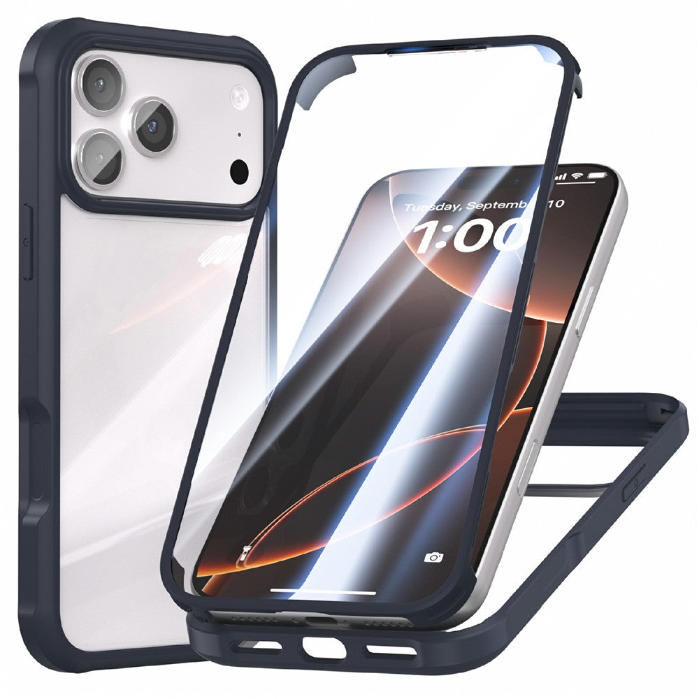 For iPhone 17 Pro Max Case Double-Sided Tempered Glass + Silicone + TPU Phone Cover - Blue