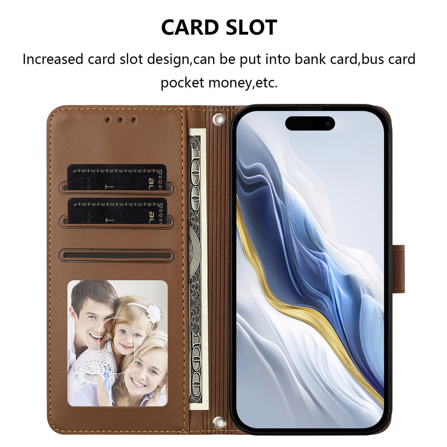 For iPhone 17 Pro Max Wallet Case with Wrist Strap Love Cat Pattern Imprint Leather Phone Cover - Brown