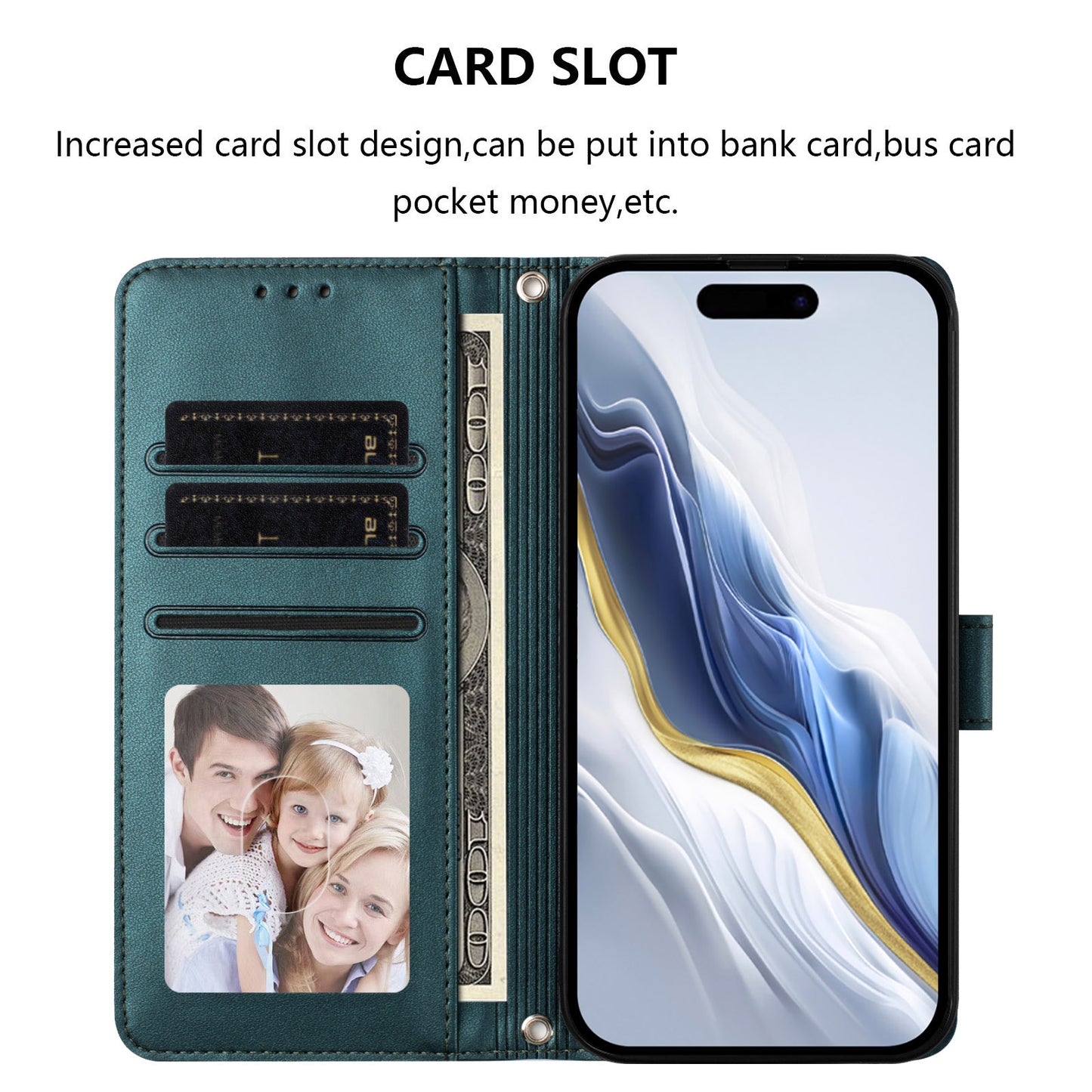 For iPhone 17 Pro Max Wallet Case with Wrist Strap Love Cat Pattern Imprint Leather Phone Cover - Green