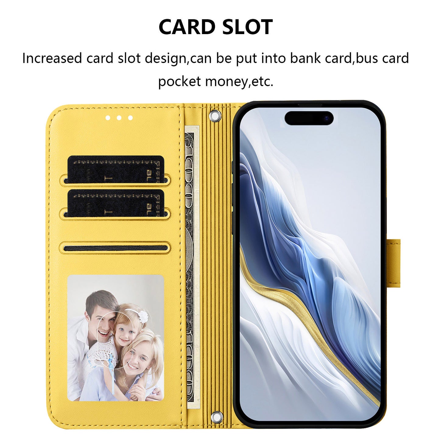 For iPhone 17 Pro Max Wallet Case with Wrist Strap Love Cat Pattern Imprint Leather Phone Cover - Yellow