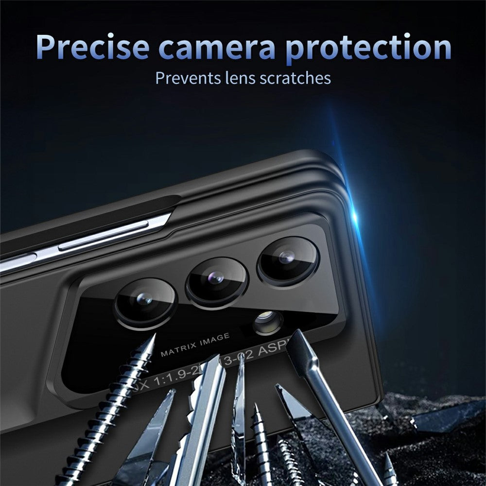 918 Series for Samsung Galaxy Z Fold7 5G Case PC Hard Phone Cover with Tempered Glass Film - Black