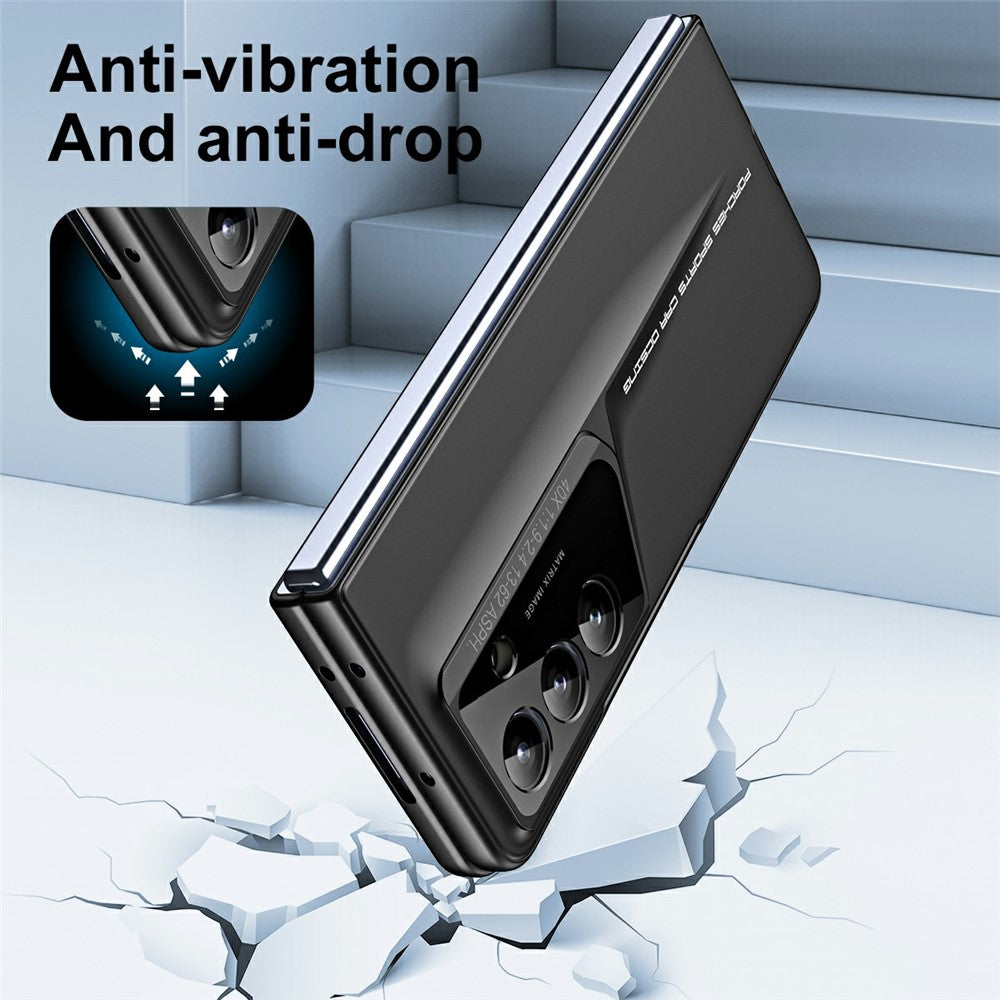 918 Series for Samsung Galaxy Z Fold7 5G Case PC Hard Phone Cover with Tempered Glass Film - Black