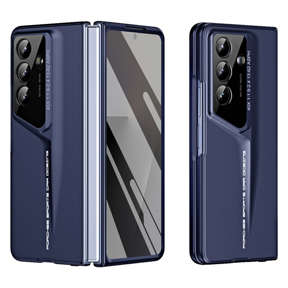 918 Series for Samsung Galaxy Z Fold7 5G Case PC Hard Phone Cover with Tempered Glass Film - Blue