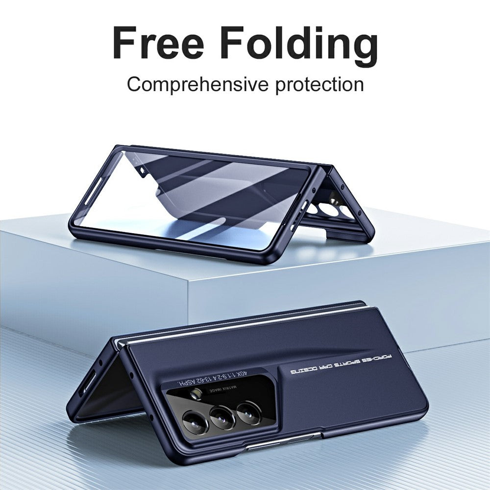 918 Series for Samsung Galaxy Z Fold7 5G Case PC Hard Phone Cover with Tempered Glass Film - Blue
