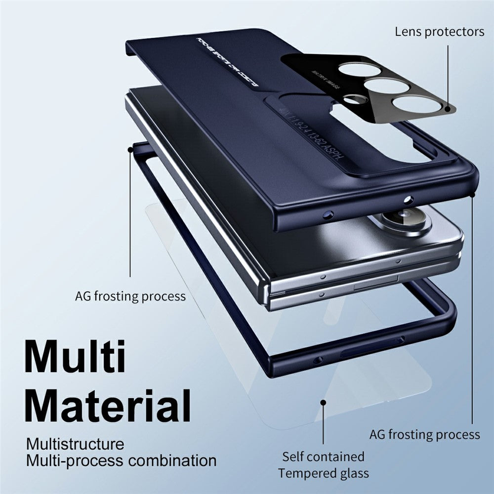 918 Series for Samsung Galaxy Z Fold7 5G Case PC Hard Phone Cover with Tempered Glass Film - Blue