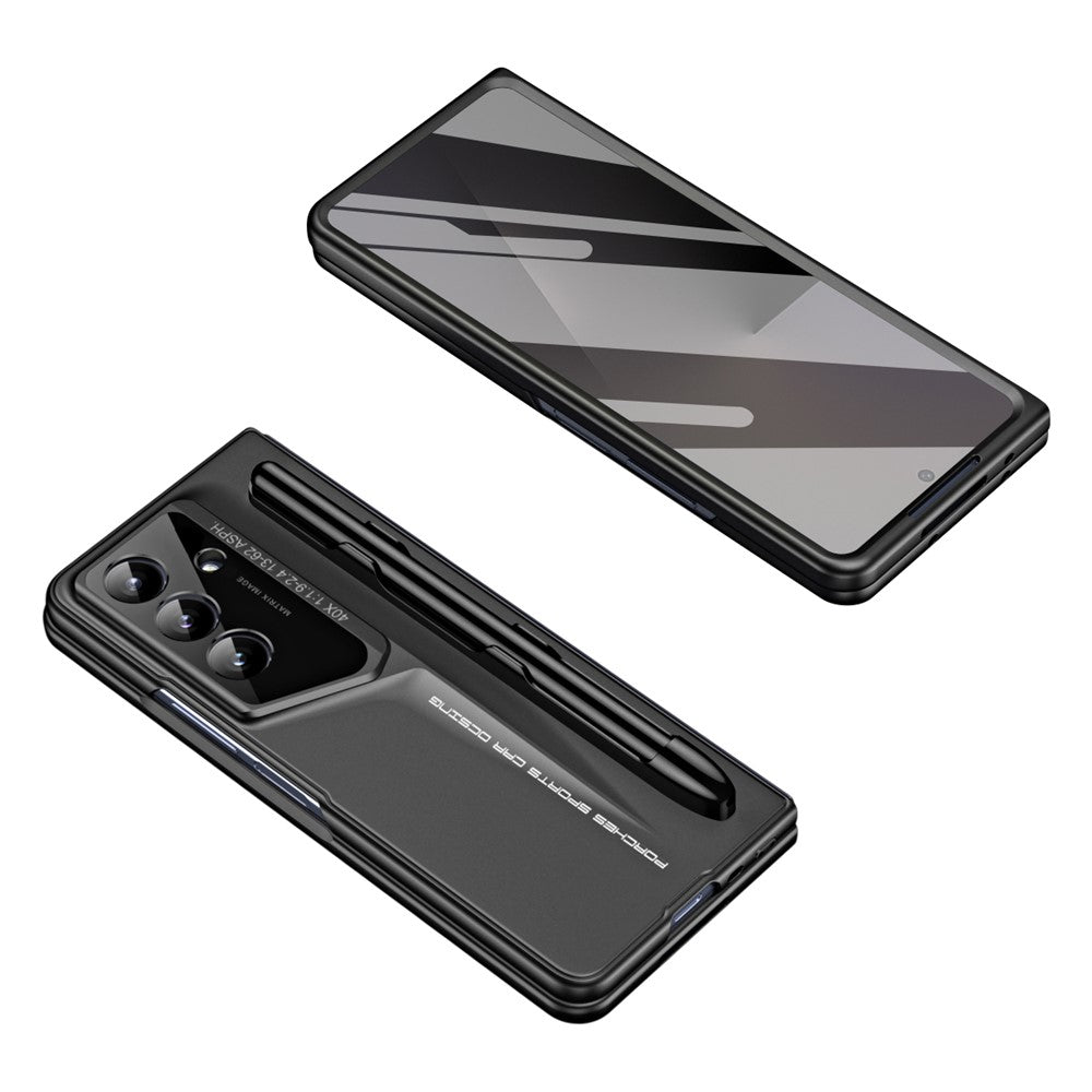 918 Series for Samsung Galaxy Z Fold7 5G Case PC Phone Cover with Tempered Glass Film / Stylus - Black