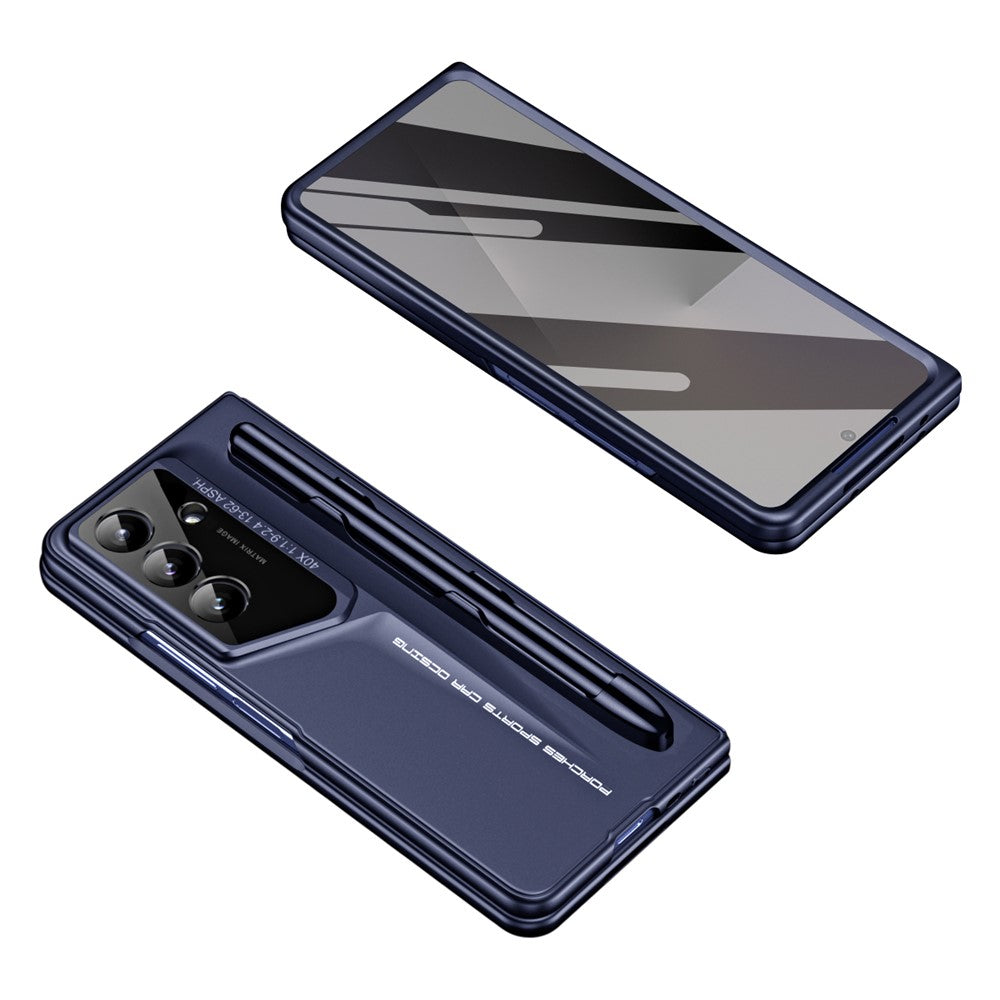 918 Series for Samsung Galaxy Z Fold7 5G Case PC Phone Cover with Tempered Glass Film / Stylus - Blue