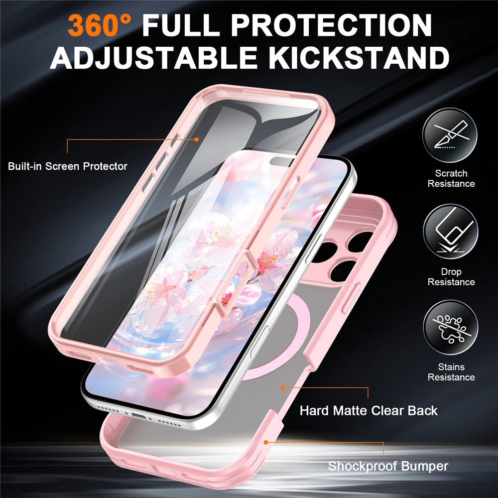 For iPhone 17 Pro Max Case Skin Touch Solid Color TPU + PC Phone Cover with Magnetic Kickstand - Pink