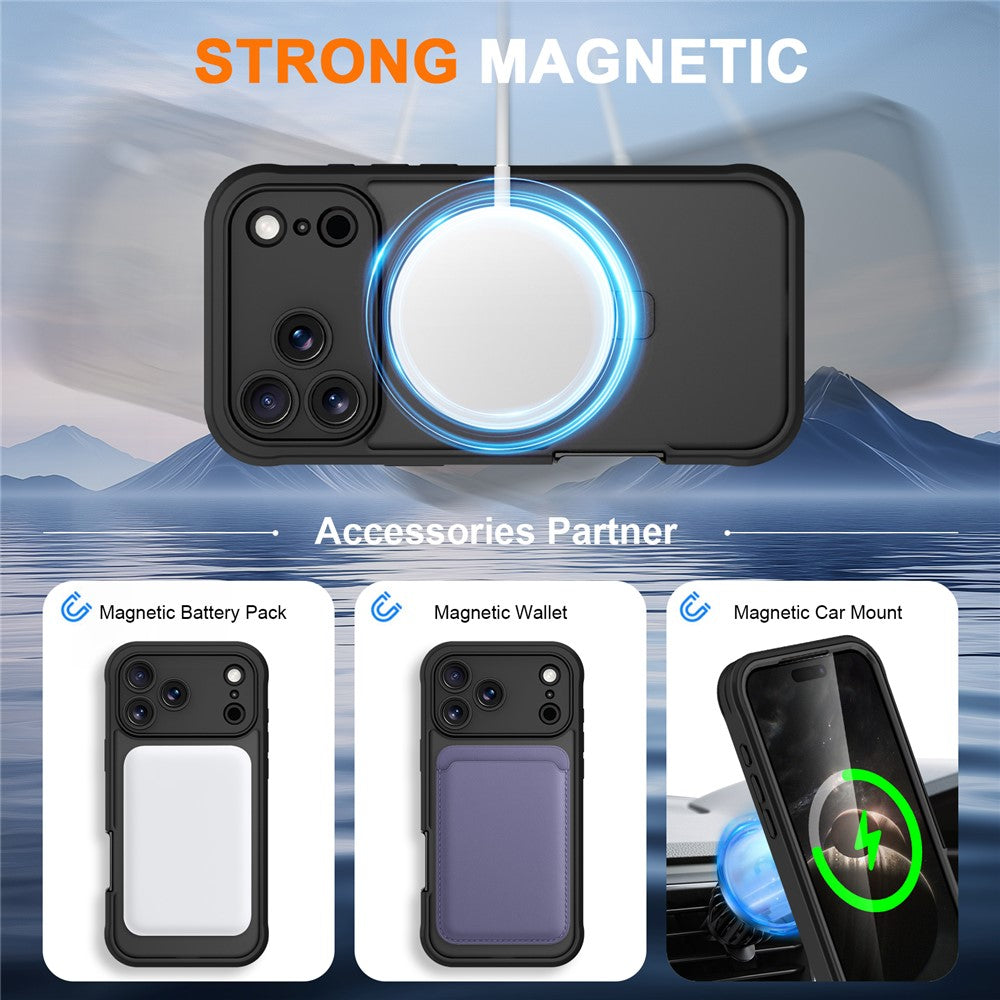 For iPhone 17 Pro Max Case Skin Touch Solid Color TPU + PC Phone Cover with Magnetic Kickstand - Black