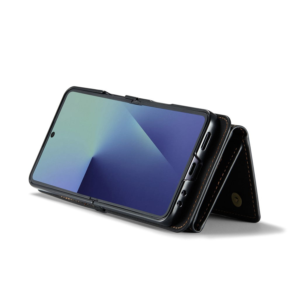 DG.MING M2 Series for Samsung Galaxy Z Flip7 5G Case PU + PC Phone Cover with Detachable Card Bag / Should Strap - Black