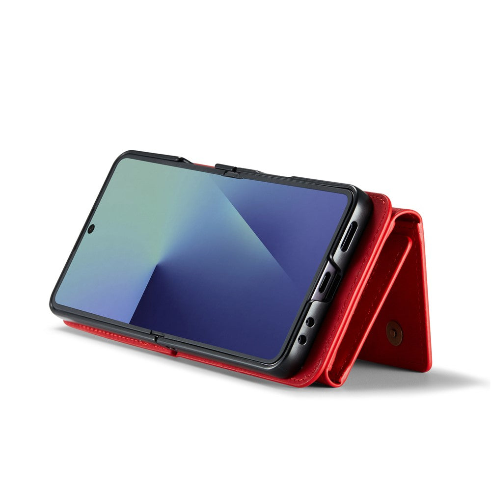 DG.MING M2 Series for Samsung Galaxy Z Flip7 5G Case PU + PC Phone Cover with Detachable Card Bag / Should Strap - Red
